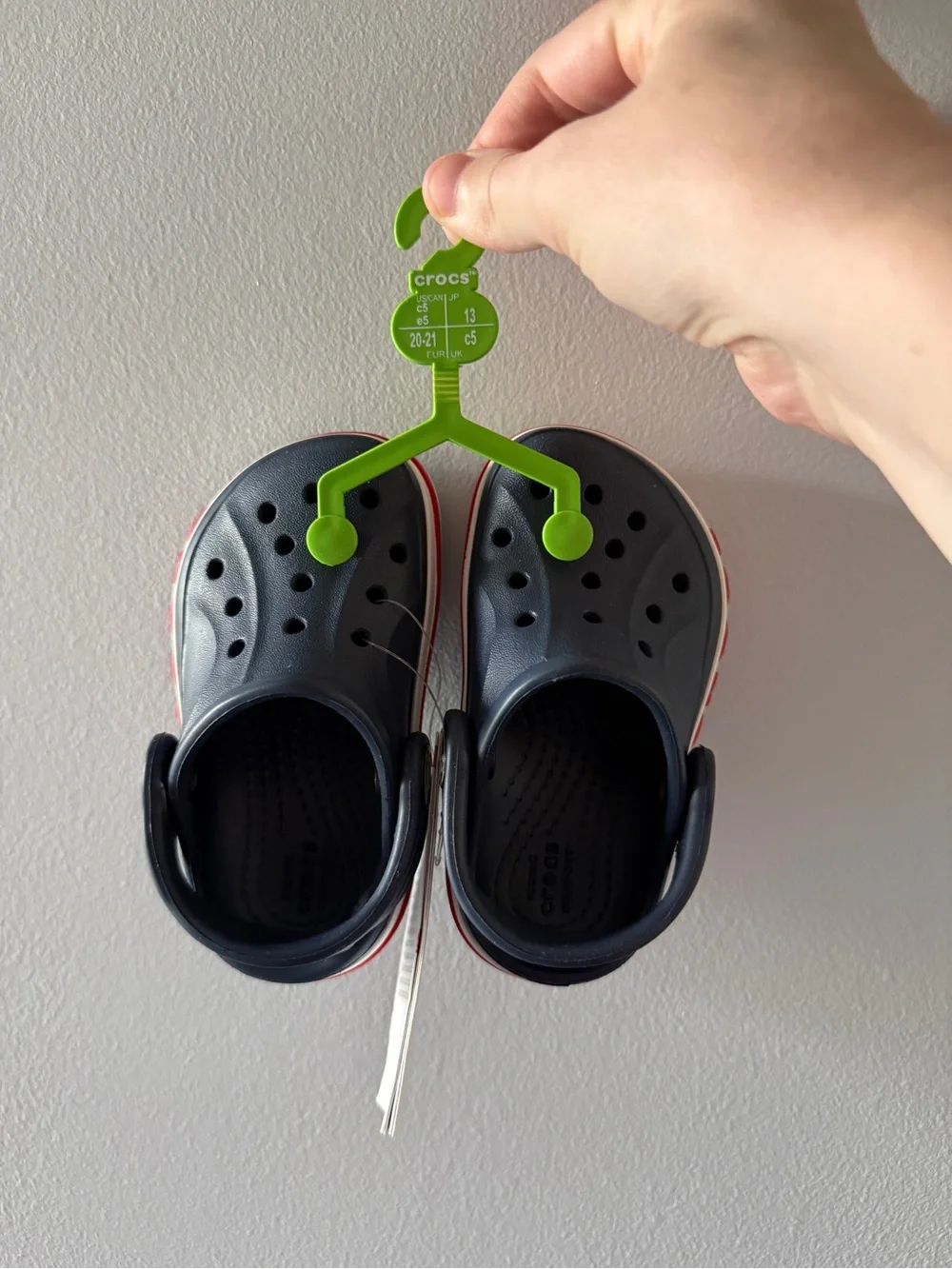 NWT CROCS Toddler Navy Clogs with Red and White Trim size 5